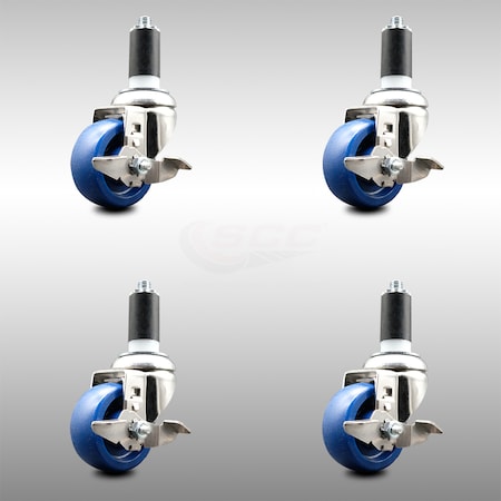 Service Caster 3.5 Inch 316SS Solid Poly Swivel 1-3/8 Inch Expanding Stem Caster Set Brake SCC SCC-SS316EX20S3514-SPUS-TLB-138-4